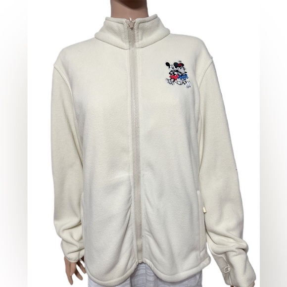 Disney Bradford Exchange Mickey & Minnie Fleece Jacket M Ivory Plush Full Zip - Picture 1 of 6